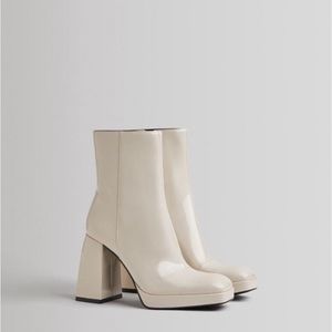 Bershka Faux Patent Platform Ankle Boots